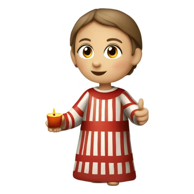 11th century european child with tunic with horizontal white and red stripes and candle sticker