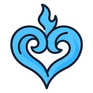 heart shape formed from swirling blue fire, icon style sticker