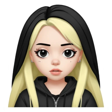 billie eilish as pretty bratz baddie, sharp black eyeliner, black hair sticker