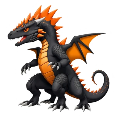 Black Salandit-Tyrunt-Tyrantrum-Greymon-Fakémon-creature-hybrid with orange belly (full body) sticker