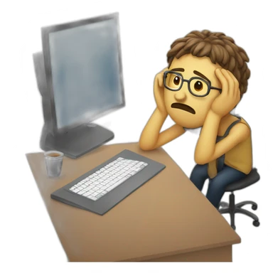 tired sad designer at desk computer  sticker