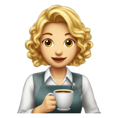 Smocking Female barista wear uniform and stand near coffee shop with cup of coffee sticker