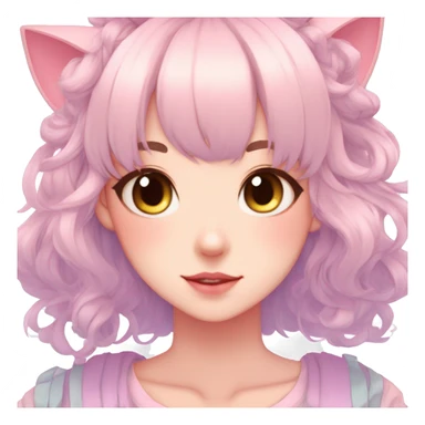 Gorgeous pastel anime girl with blushing face and hair garnitures and pretty hair and cat ears aesthetic trending style sticker