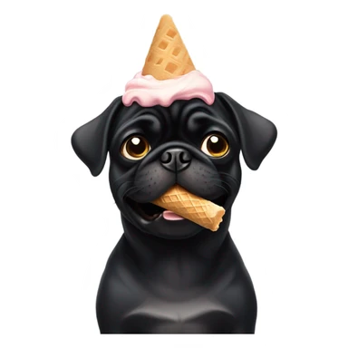 Black pug eating icecream sticker