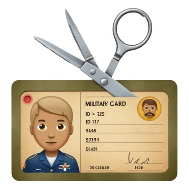 Scissors cutting military ID card front view sticker