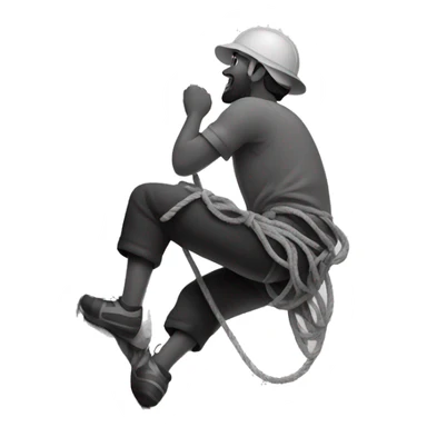 A man climbing mountain using rope emoji black and white  sticker