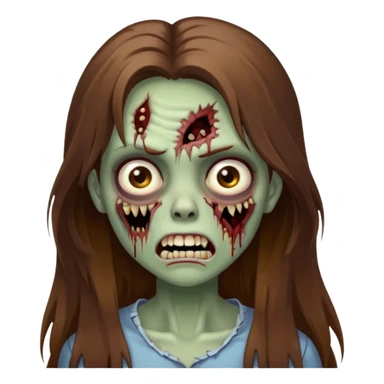 Girl zombie with brown long hair with teeth and serious face IOS 2019 style sticker