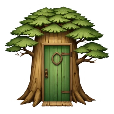 large and old pine tree with door sticker