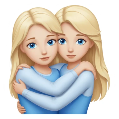Cinematic realistic two sisters with blonde hair and blue eyes hug sticker