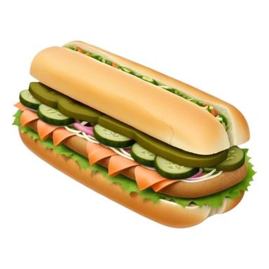 Cinematic Realistic B√°nh m√¨ Sandwich Dish Emoji, showcasing a crusty baguette filled with savory meats, pickles, and fresh herbs rendered with dynamic detail and appetizing lighting. sticker