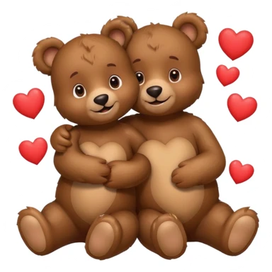 girl bear and boy bear hugging, surrounded by hearts, playful and loving, cute sticker