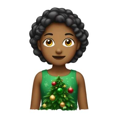 Girl wearing a Christmas tree dress sticker