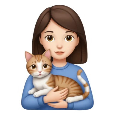 Brunette girl holding tabby cat  sticker