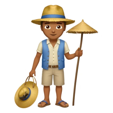 Tete Créole réunionnais ti jean chapeau paille savate  au pieds  sticker