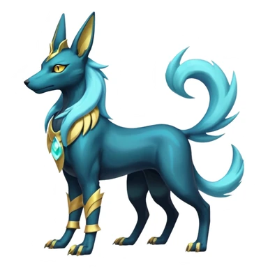 Shiny legendary epic viridescent Suicune-Anubis-Umbreon-Manectric-Luxray-Fakémon-fusion-animal-creature, full body  sticker