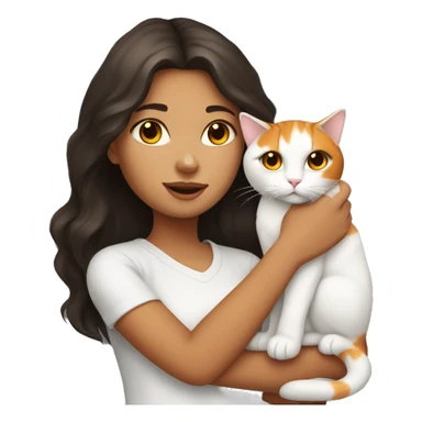 Girl with dark brown hair and white skin holding orange and white cat   sticker