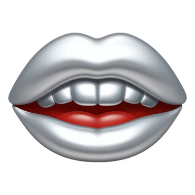 Chrome silver lips emoji, glossy metallic texture, iOS emoji style, smooth reflections, bold but minimal design, centered, silver mouth. all silver sticker