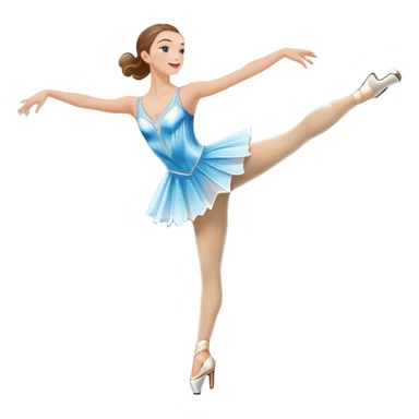 An icon featuring a graceful figure skater performing a spin on the ice. The background includes a grand ice rink palace with shining spotlights and cheering spectators in the stands. Transparent background highlights the elegance and artistry of figure skating sticker