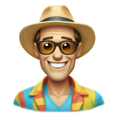 jim carrey face at the beach shirt and hat sunscreen no teeth sticker