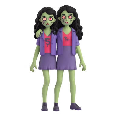 girl zombie with black long curly hair, emo style sticker