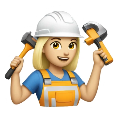 blonde woman with a construction helmet and an electric hammer in her hand sticker