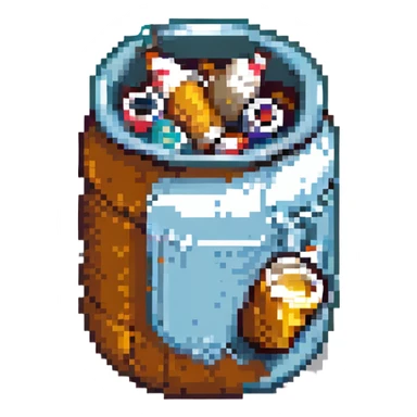 Add a few cigarette butts near the base of the craft beer can in pixel art style. Keep the background transparent. sticker