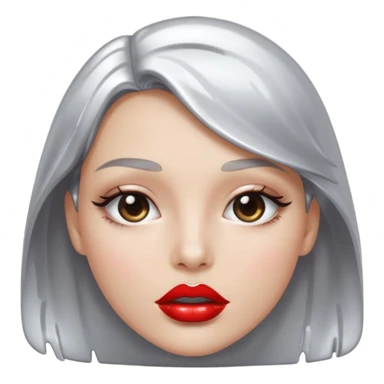 slightly parted lips, silver chrome material, glossy wet shine, seductive aesthetic sticker