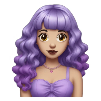 Melanie Martinez with long split dye hair and a purple dress with a heart sticker