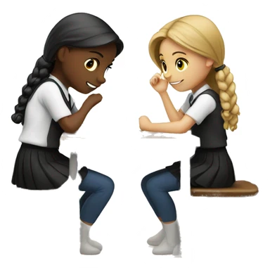 Two schoolgirl at the table are talkng sticker