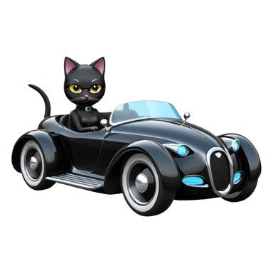 Hot rod comical Cat Woman’s sporty futuristic pursuit mobile two seater car  sticker