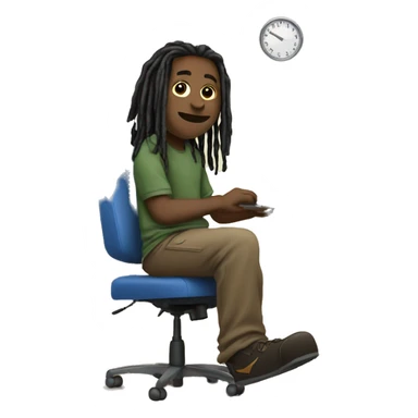 Black guy with dreads sitting down on chair facing right-handside playing on computer  sticker
