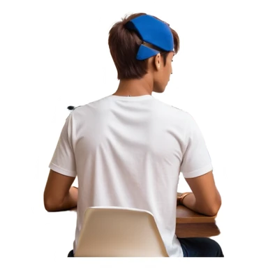 A man seen from behind, with detailed, well-lit hair. He is sitting in front of an open MacBook on a desk. On the MacBook screen, the Instagram logo is clearly visible and glowing. The scene has a modern, minimalistic aesthetic with natural lighting and a sharp, high-resolution look. sticker