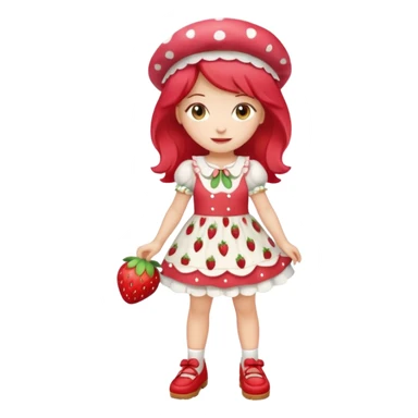 pretty and cute realistic modern day strawberry shortcake full body with red shoes emoji sticker