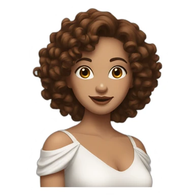 white woman-designer with brown curly hair middle length, wears Off Shoulder Batwing Tank makes love with hands sticker