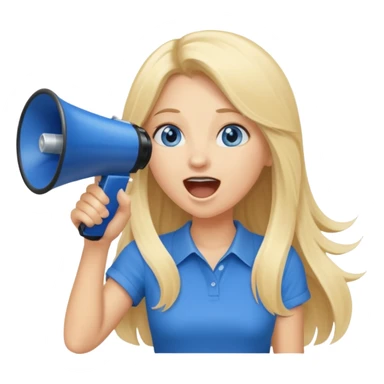  blue eyes blonde girl yelling into megaphone smiling long hair sticker