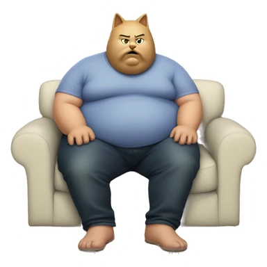 Fat man with cat head on the couch sticker