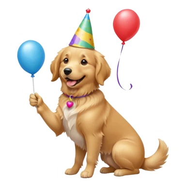 A dog wearing a party hat, wagging its tail while holding a tiny balloon.

















 sticker