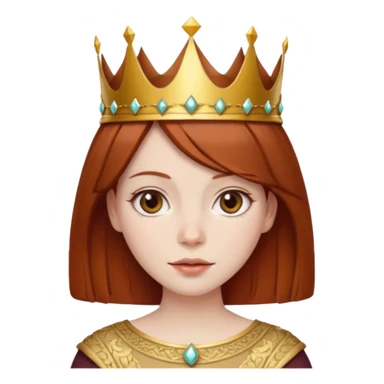 woman with reddish-brown bobbed hair with a crown sticker