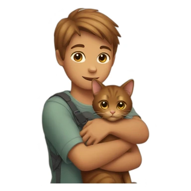 Brown Cat in arms of boy sticker