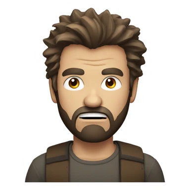 angry man head, scruffy brown hair, beard sticker