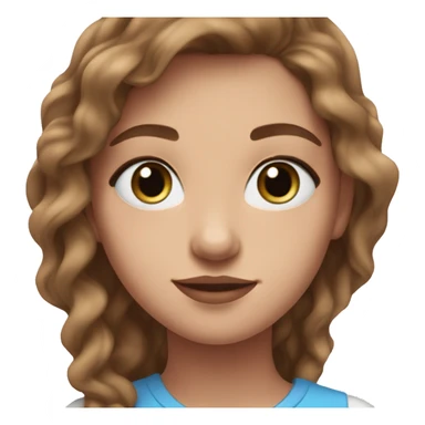 Medium skim tone teenage girl, wavy long brown hair, blue eyes, long eyelashes, light pink lips  sticker