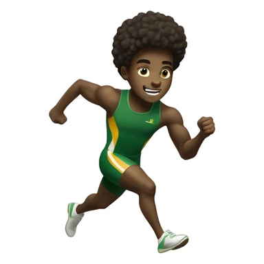 Muscular Afro teenage boy  in green track and field uniform running fast with gold baton in his hand. sticker