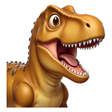Cinematic Comical T-rex Portrait Emoji, Head tilted dramatically with an exaggeratedly shocked expression, featuring its iconic massive head, tiny comically expressive arms, and wide, playful eyes full of humorous disbelief, Simplified yet hilariously expressive features, highly detailed, glowing with a slightly sassy prehistoric glow, high shine, dramatic yet playful, stylized with an air of cheeky dinosaur mischief, soft glowing outline, capturing the essence of a meme-worthy T-rex that looks ready to side-eye its way into viral fame! sticker