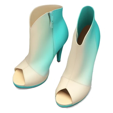 Realistic isolated top view of a pair of cream to pastel tiffany blue ombre cut out peep toe ankle bootie boots.  sticker