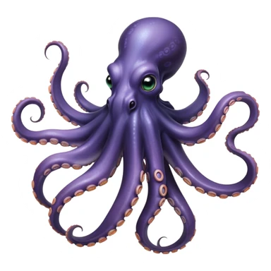 Cinematic Noble Octopus Portrait Emoji, Poised and enigmatic, with a fluid, amorphous body of iridescent, softly tinted skin and eight gracefully undulating arms adorned with delicate suckers, deep, observant eyes reflecting the mysteries of the deep, Simplified yet sharp and sophisticated features, highly detailed, glowing with a soft, oceanic luminescence, high shine, intelligent and mysterious, stylized with an air of deep-sea elegance, focused and fluid, soft glowing outline, capturing the essence of a watchful marine guardian that appears ready to drift out of the screen with effortless authority! sticker