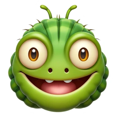Cinematic Realistic Comical Caterpillar Portrait Emoji, Head tilted dramatically with an exaggeratedly amused expression, featuring a strikingly detailed segmented body in vibrant green with bold natural banding and wide, expressive eyes full of playful disbelief, rendered with lifelike texture and vivid natural colors, high shine, dramatic yet playful, styled with an air of cheeky garden mischief, soft glowing outline, capturing the essence of a spirited and over‐the‐top caterpillar that looks ready to wiggle its way into viral fame! sticker