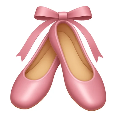 Create a ballerina shoes emoji in iOS emoji style, just like the reference image. Remove the bow at the top, keep the pink color, shiny and smooth look. sticker