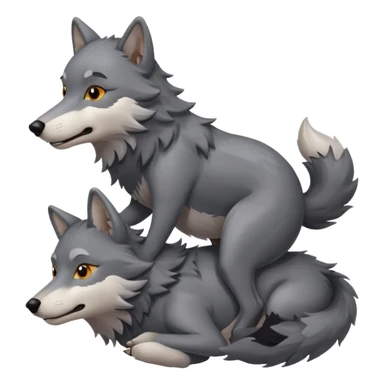 A wolf riding on the back of another little wolf sticker