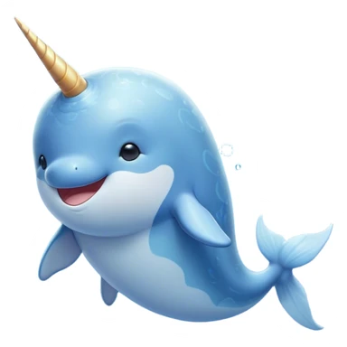 Beautiful and Majestic Cute Narwhal Portrait Emoji, Head and body rendered in serene repose with a gentle, radiant smile, showcasing a streamlined, graceful form adorned with a luminous spiraled tusk and peacefully closed eyes, Simplified yet exquisitely endearing features, highly detailed, glowing with a soft, majestic ocean light, high shine, serene and utterly enchanting, stylized with an air of magical marine splendor, soft glowing outline, capturing the essence of a beautiful and majestic cute narwhal that embodies the quiet wonder of the deep blue! sticker