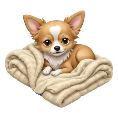 Long haired chihuahua, beige, white chest and socks, sleeping cutely under blanket sticker